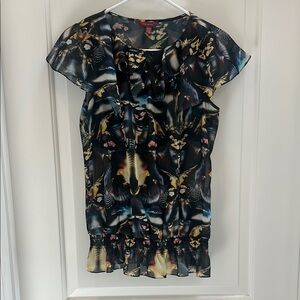 Ted Baker London Black and Gold Ruffled Blouse